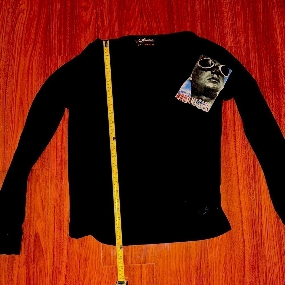 Anama black long sleeve tee shirt black graphic size L modal cotton blend - Picture 5 of 7